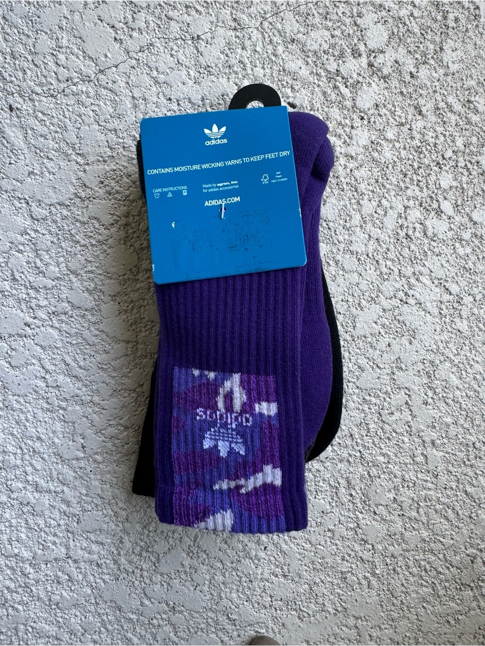 adidas Purple Crew Socks with Camouflage Logo Accent